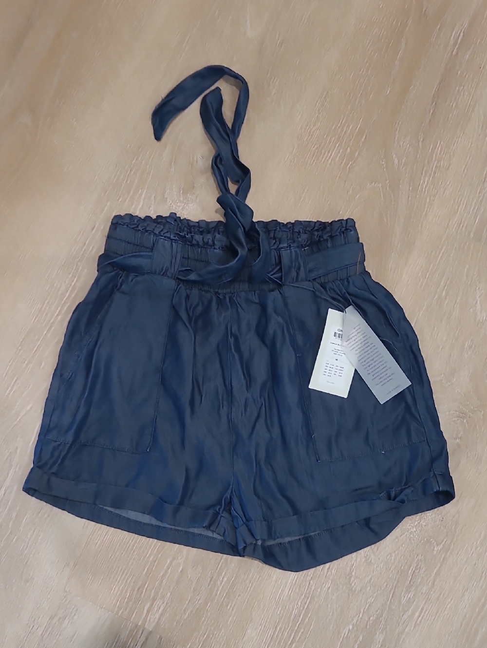 Only  Navy High Paper Bag Style Waist Tie-Front Summer Shorts